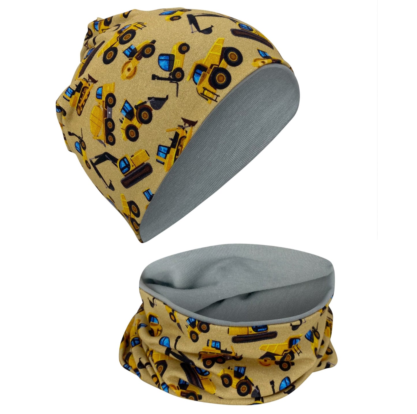 Heckbo | Kinder Beanie Mütze & Loop Set - Baufahrzeuge