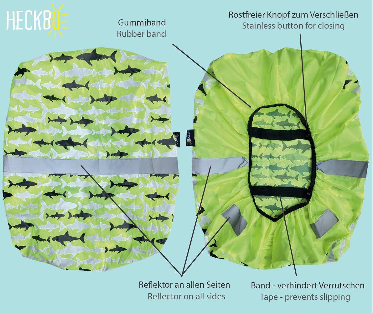 Heckbo | Kinder Farbwechsel-Ranzenschutz - Hai