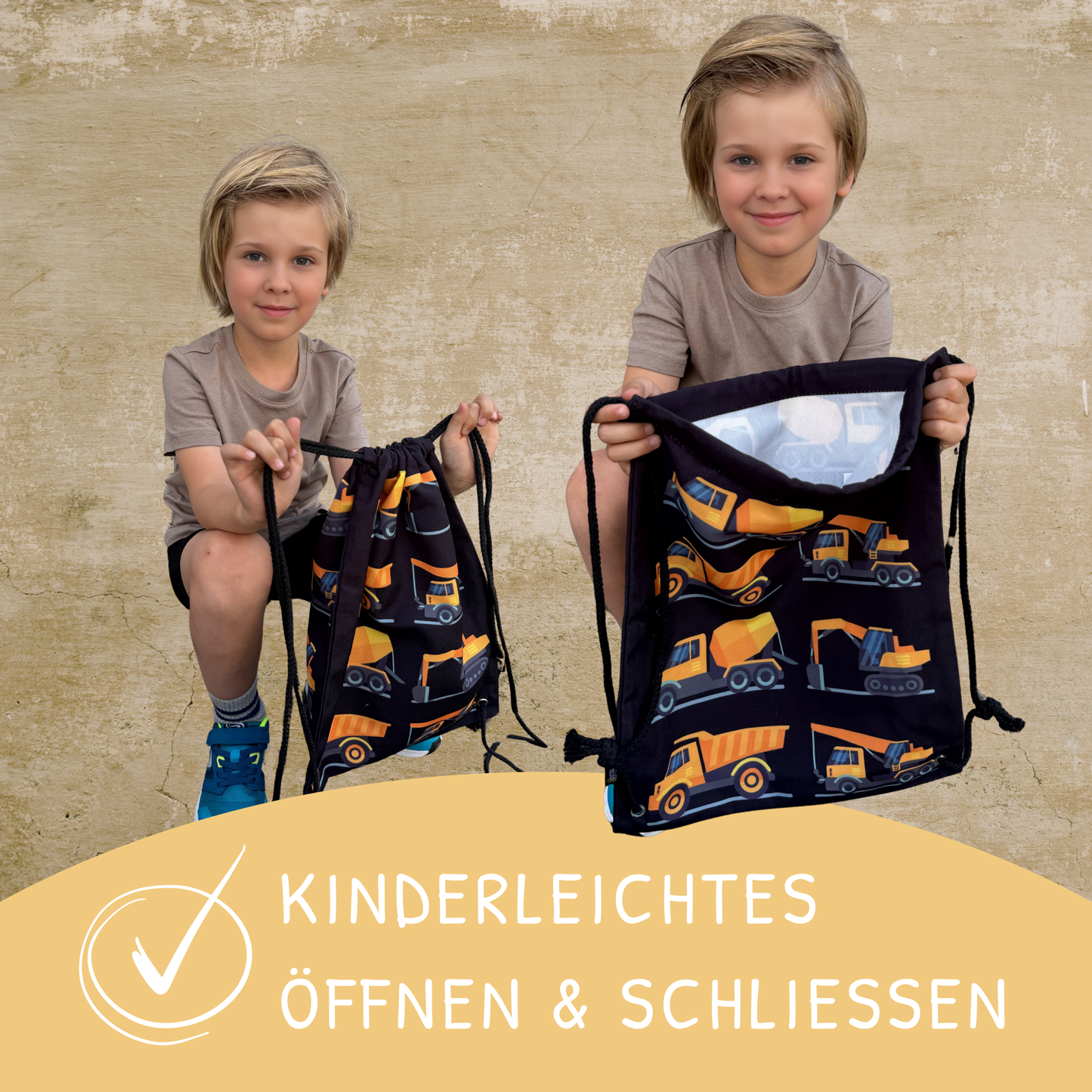 Heckbo | Kinder Turnbeutel - Baufahrzeuge Schwarz