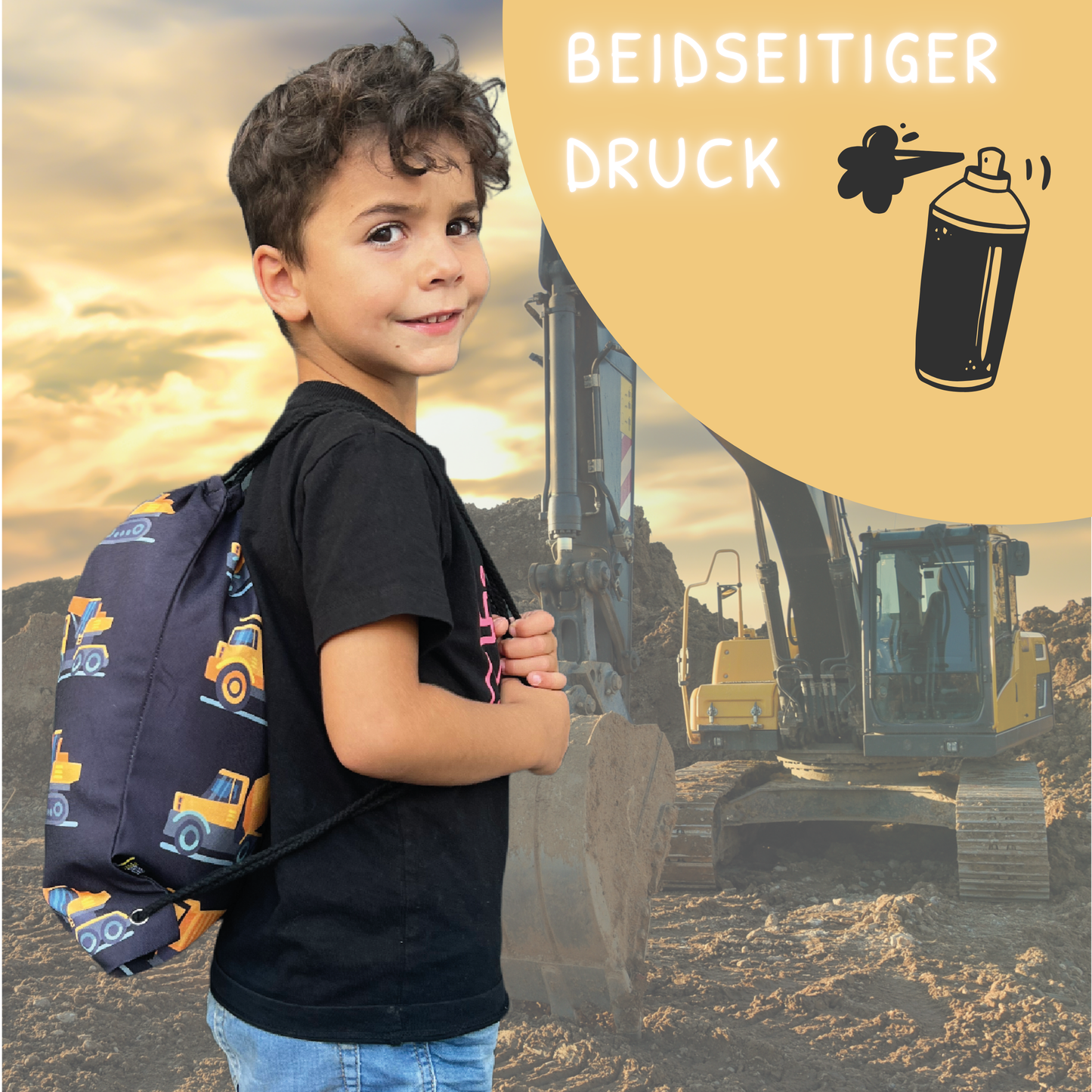Heckbo | Kinder Turnbeutel - Baufahrzeuge Schwarz