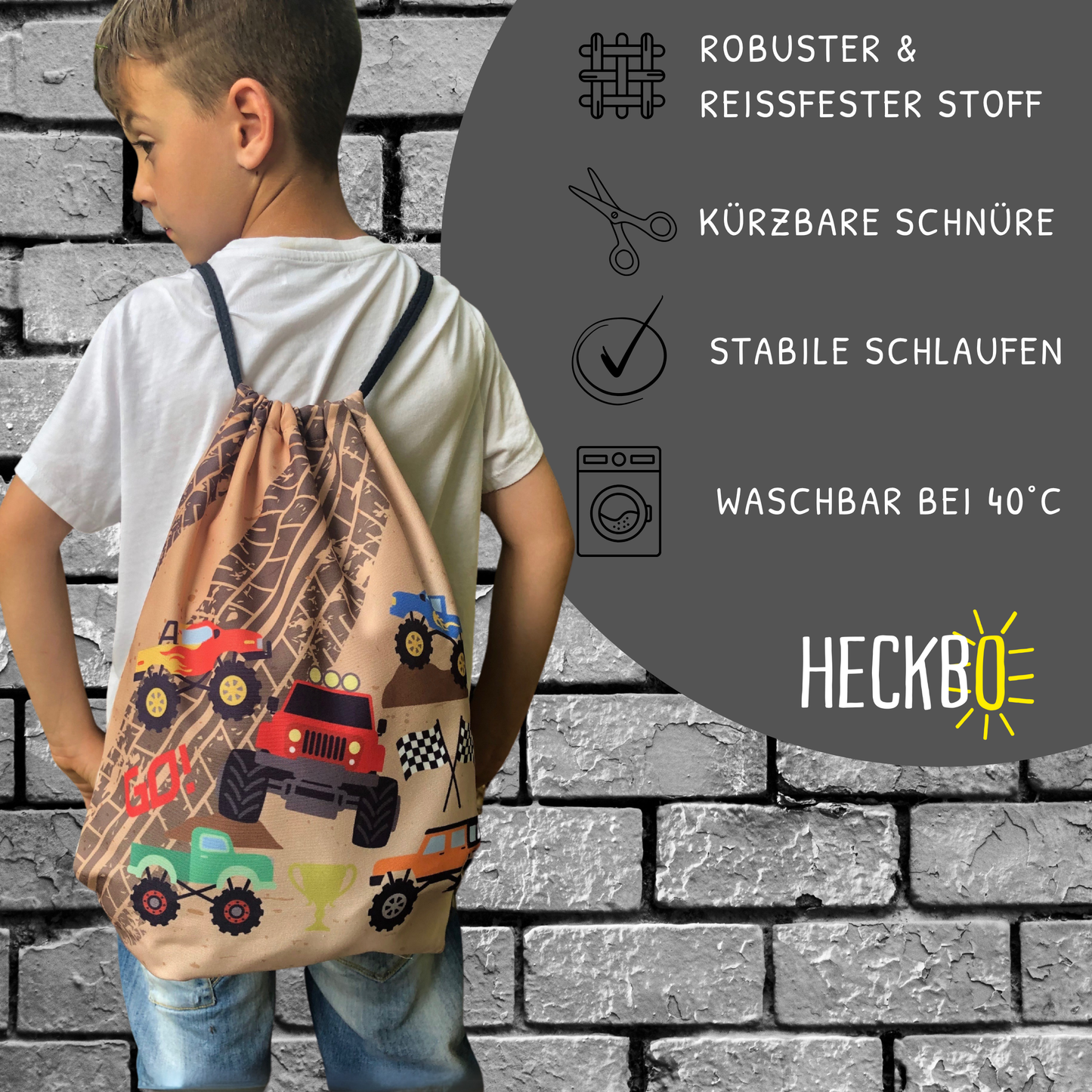Heckbo | Kinder Turnbeutel - Monster Truck