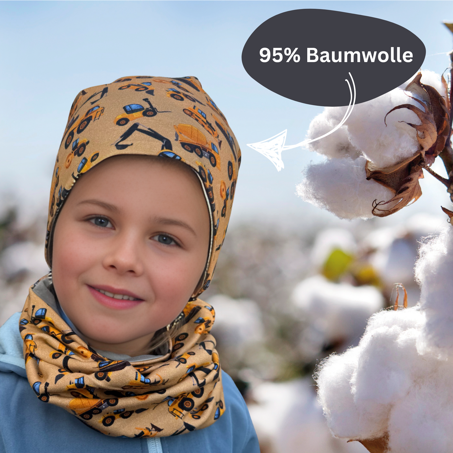 Heckbo | Kinder Beanie Mütze & Loop Set - Baufahrzeuge