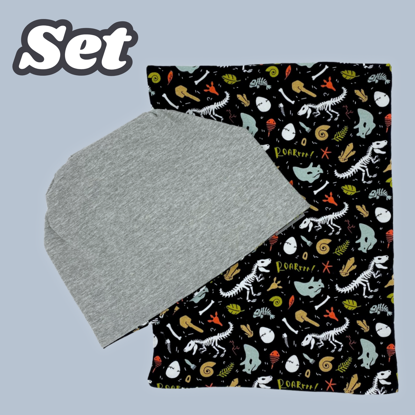 Heckbo | Kinder Beanie Mütze & Loop Set - Dino Knochen