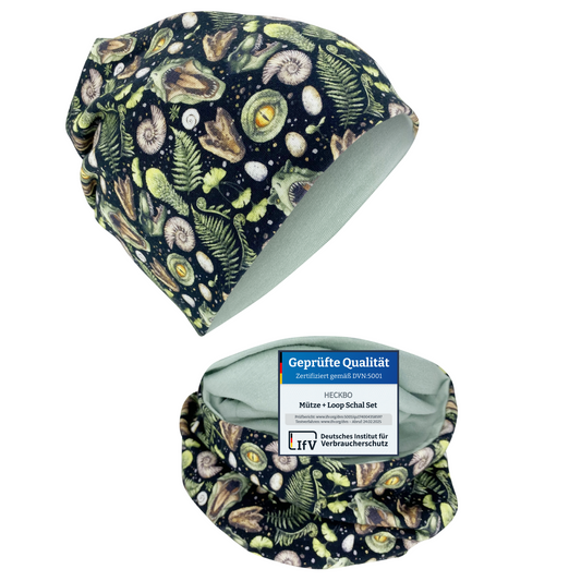Heckbo | Kinder Beanie Mütze & Loop Set - T-Rex