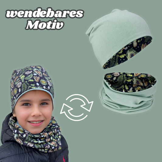 Heckbo | Kinder Beanie Mütze & Loop Set - T-Rex