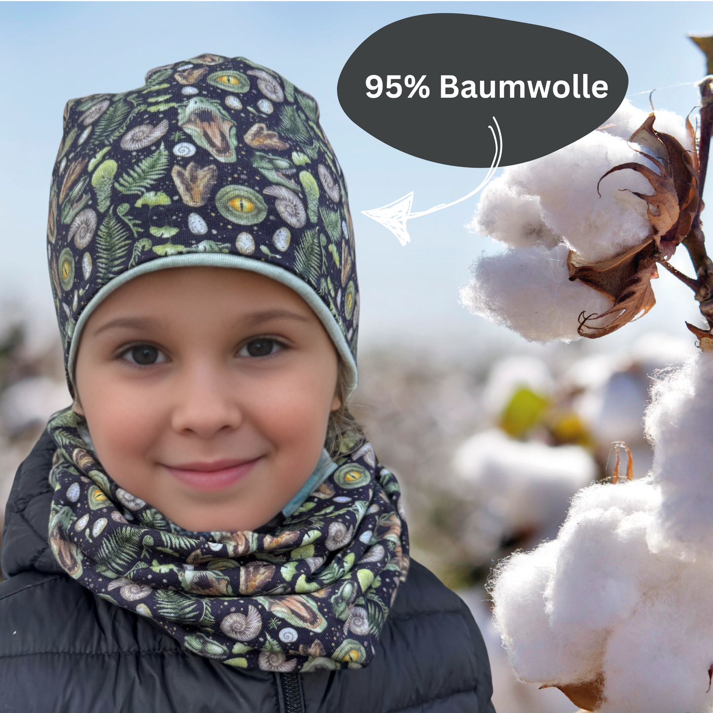 Heckbo | Kinder Beanie Mütze & Loop Set - T-Rex