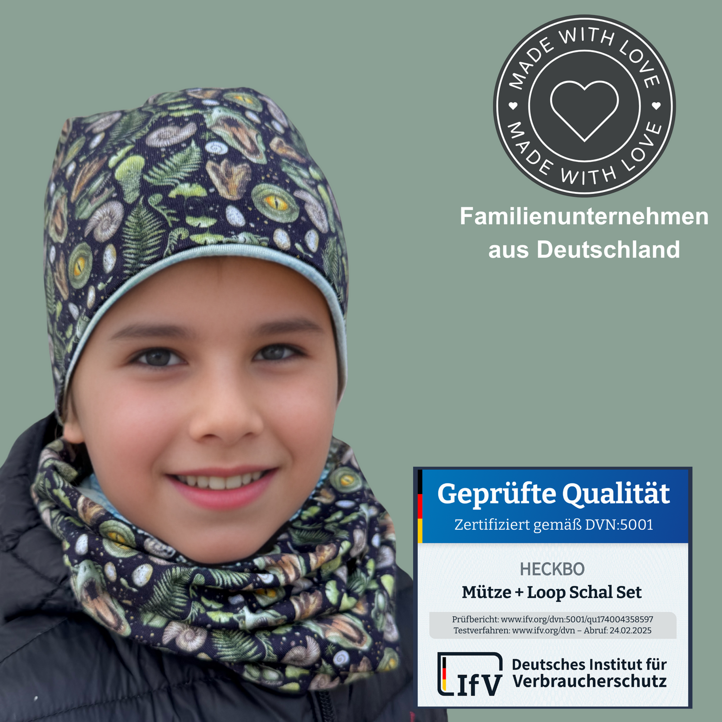 Heckbo | Kinder Beanie Mütze & Loop Set - T-Rex