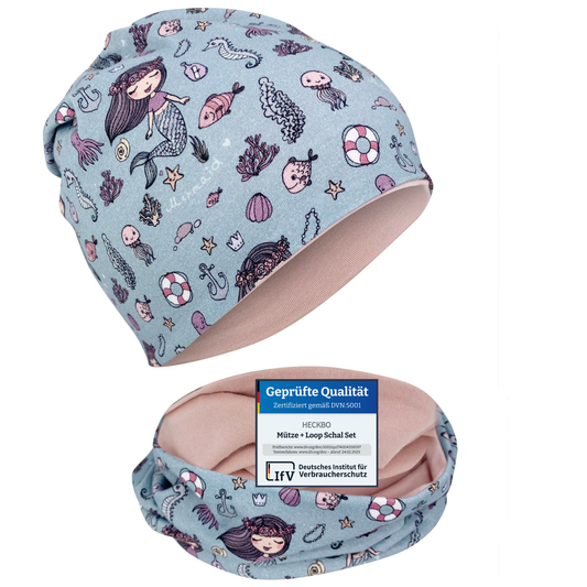 Heckbo | Kinder Beanie Mütze & Loop - Meerjungfrau