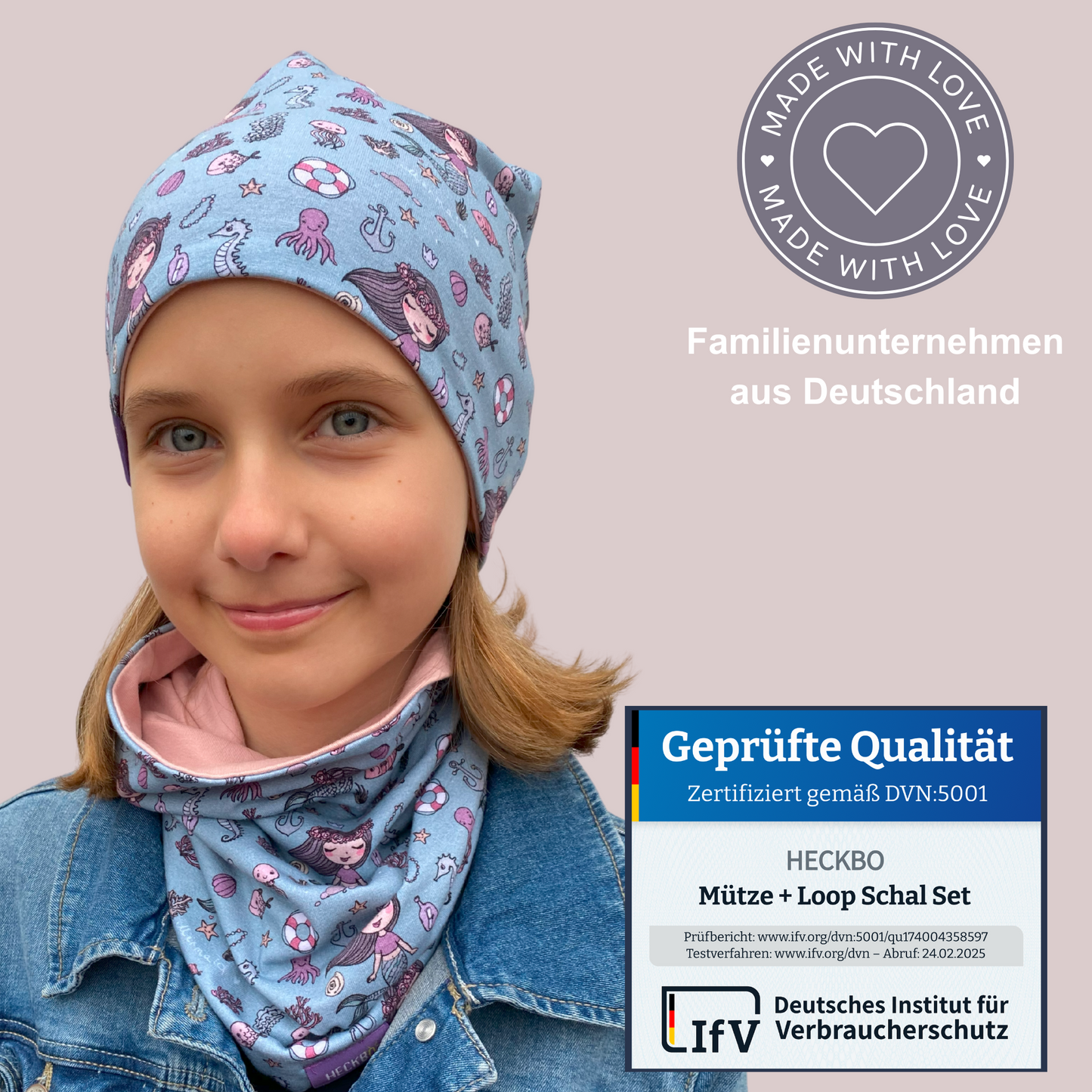 Heckbo | Kinder Beanie Mütze & Loop - Meerjungfrau