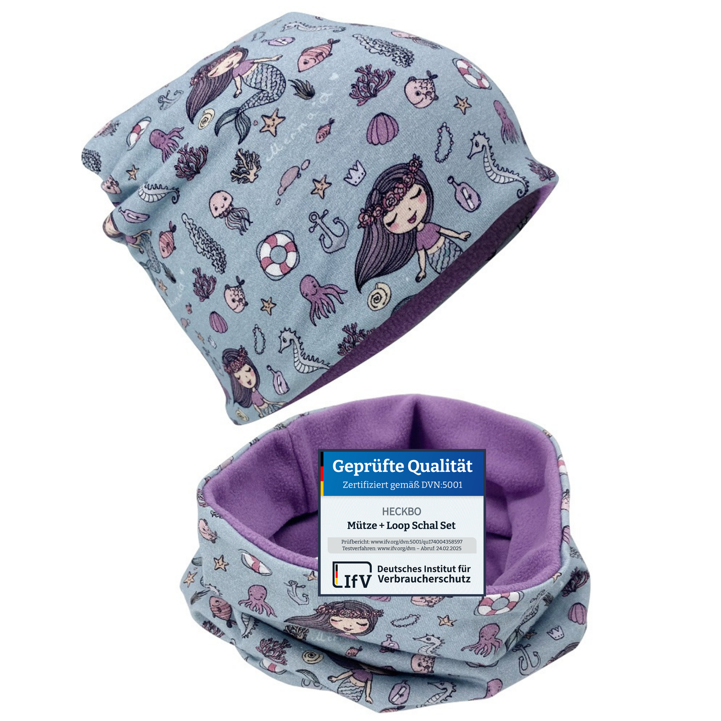 Heckbo | Kinder Beanie Mütze & Loop - Meerjungfrau