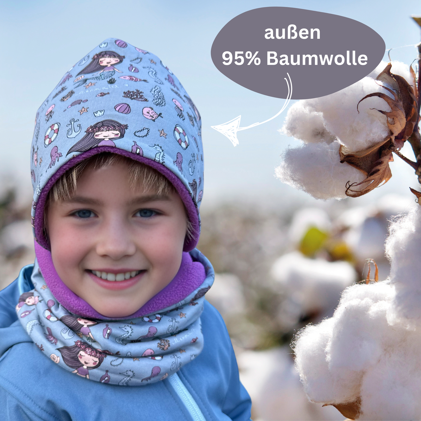 Heckbo | Kinder Beanie Mütze & Loop - Meerjungfrau