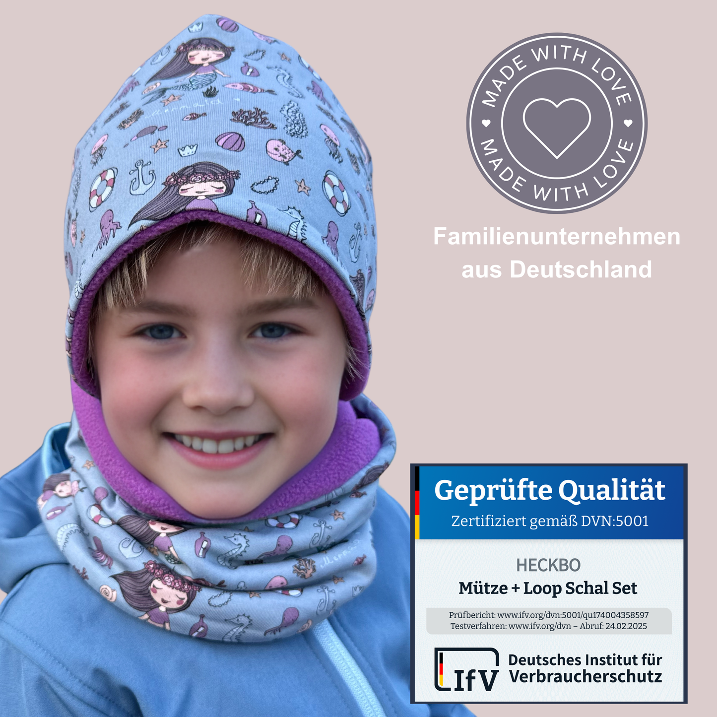 Heckbo | Kinder Beanie Mütze & Loop - Meerjungfrau