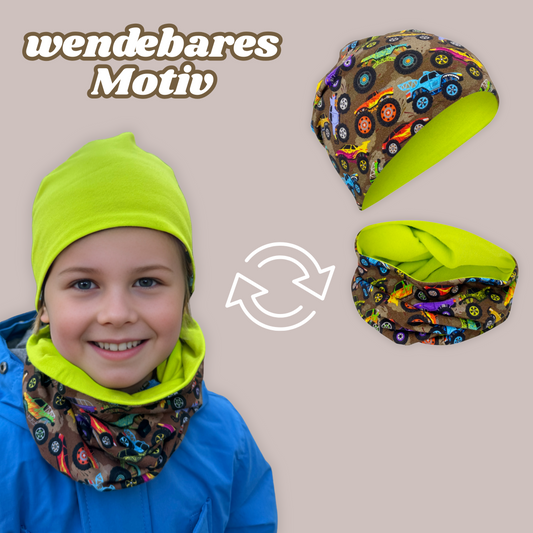 Heckbo | Kinder Beanie Mütze & Loop Set - Monster Truck