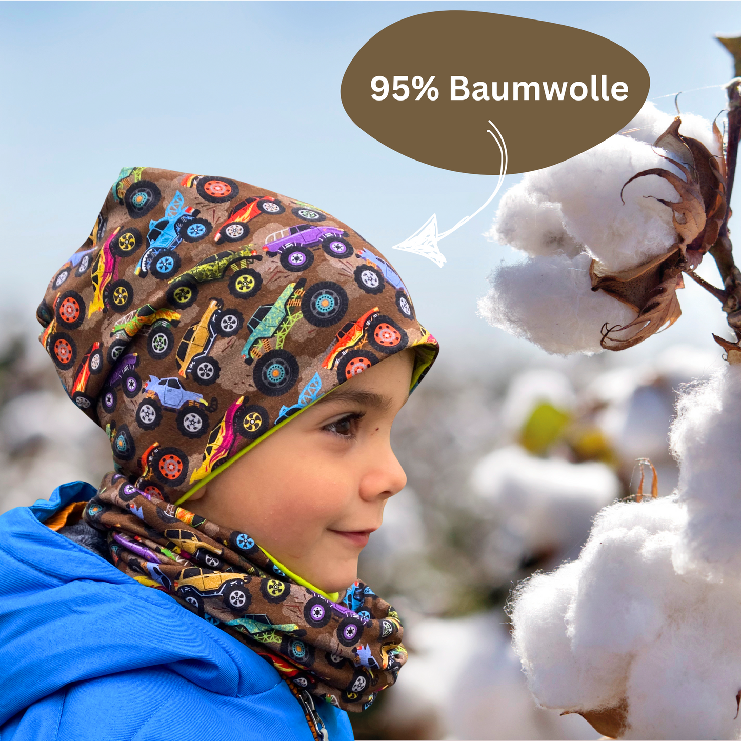 Heckbo | Kinder Beanie Mütze & Loop Set - Monster Truck