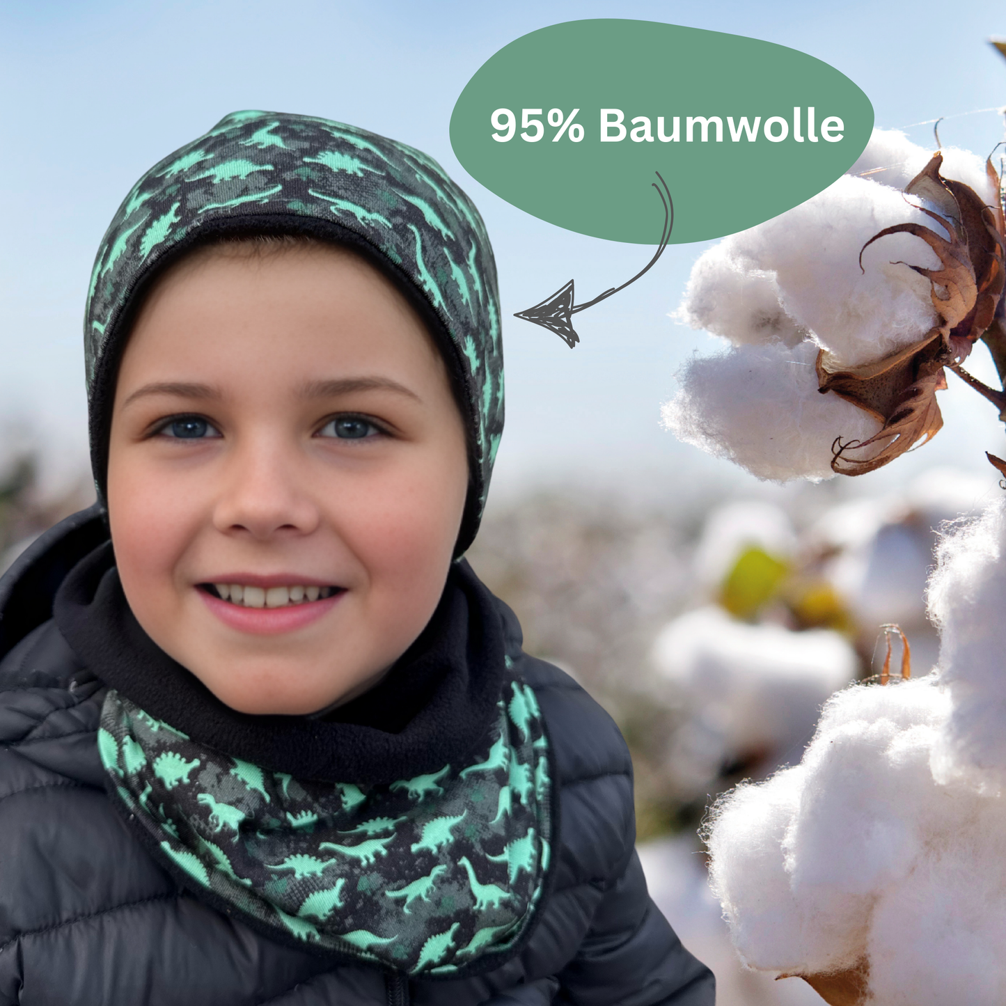 Heckbo | Kinder Beanie Mütze & Loop Set - Dinosaurier