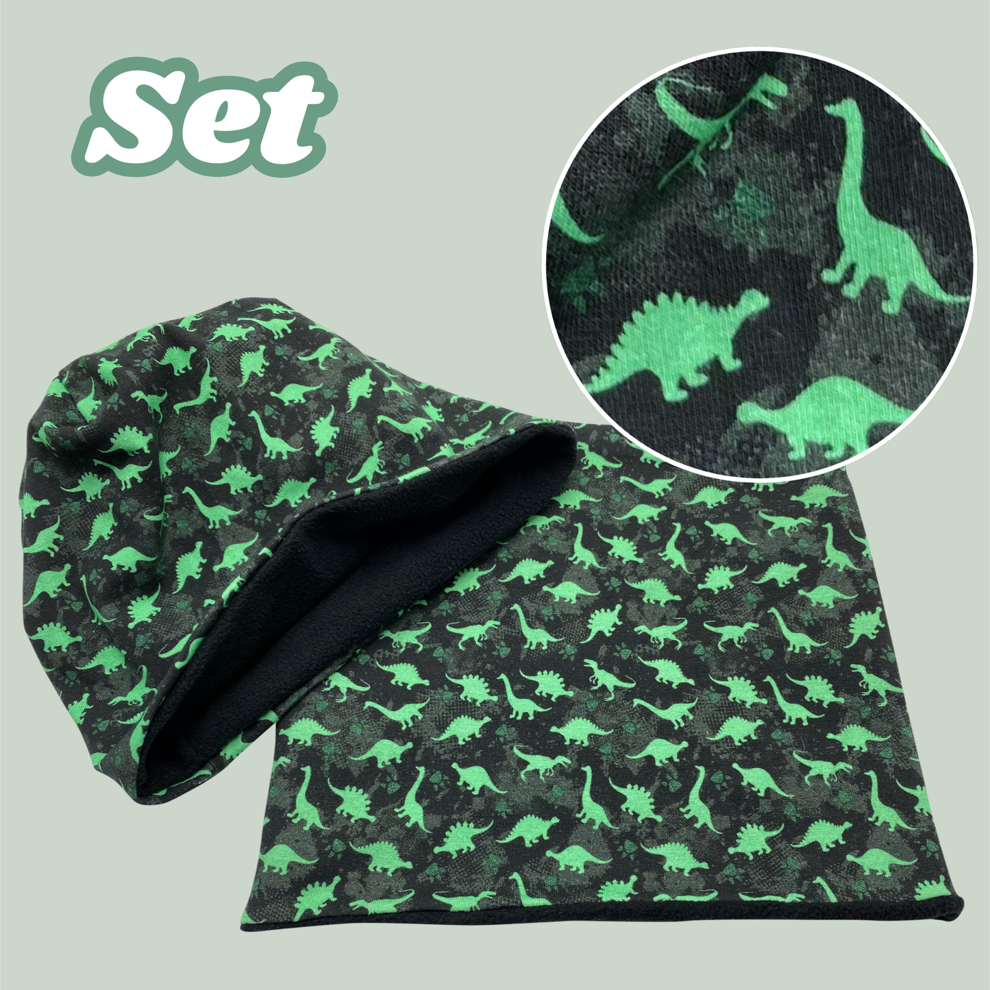 Heckbo | Kinder Beanie Mütze & Loop Set - Dinosaurier