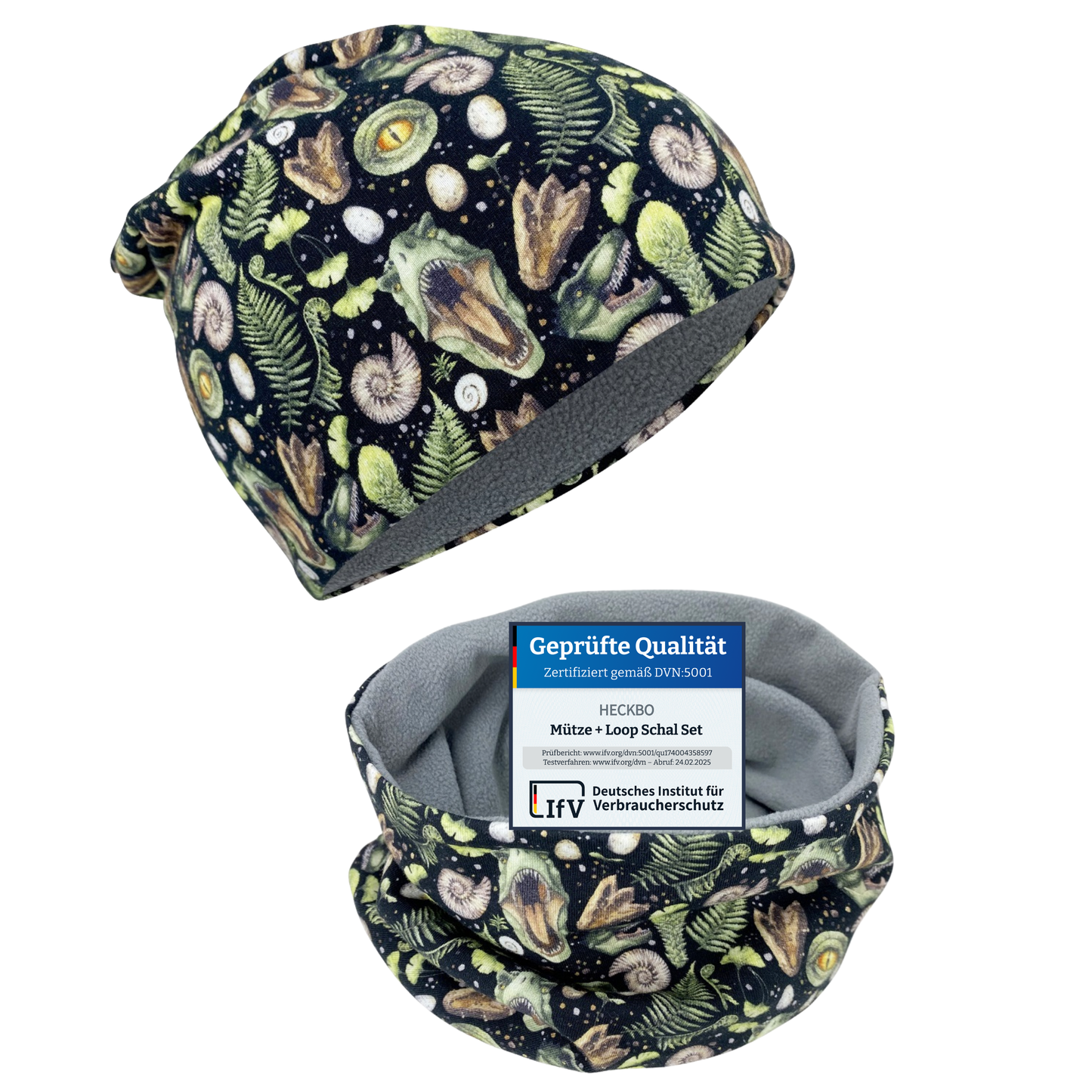 Heckbo | Kinder Beanie Mütze & Loop Set - T-Rex