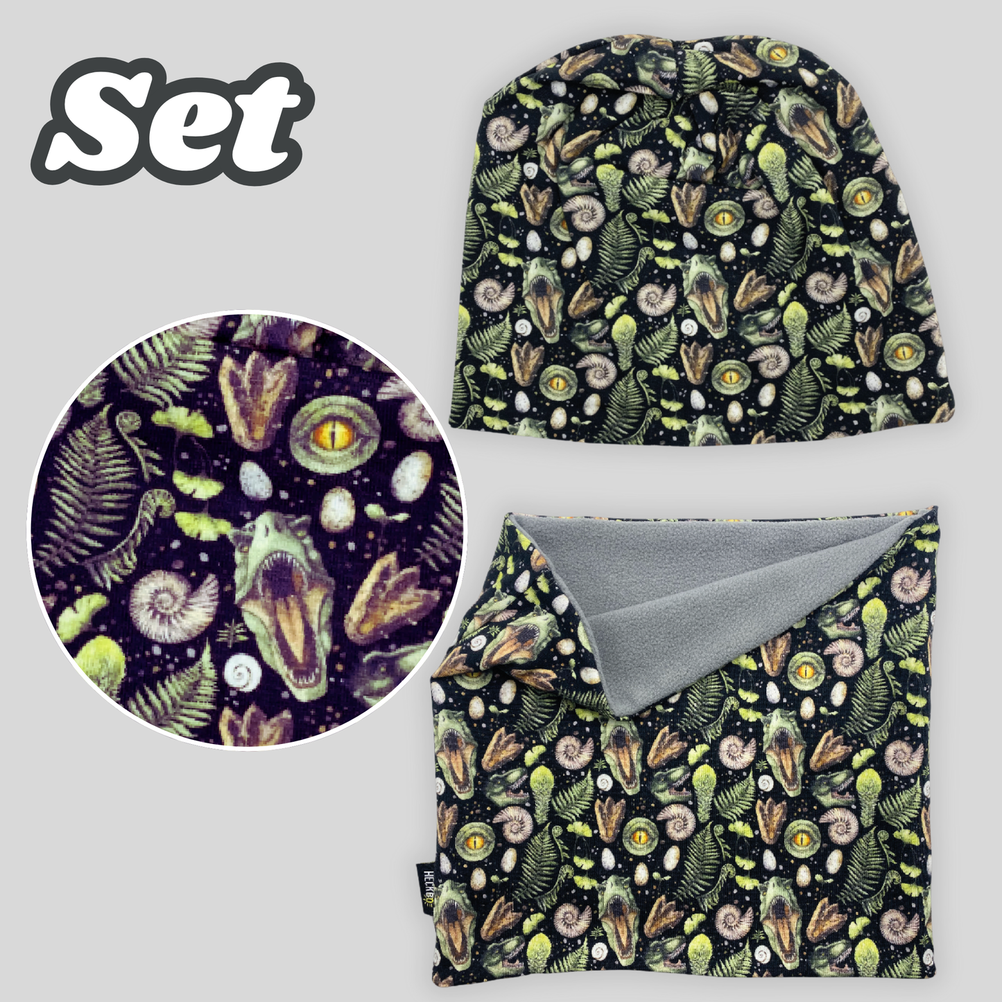 Heckbo | Kinder Beanie Mütze & Loop Set - T-Rex