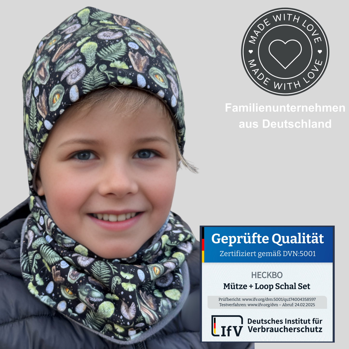 Heckbo | Kinder Beanie Mütze & Loop Set - T-Rex