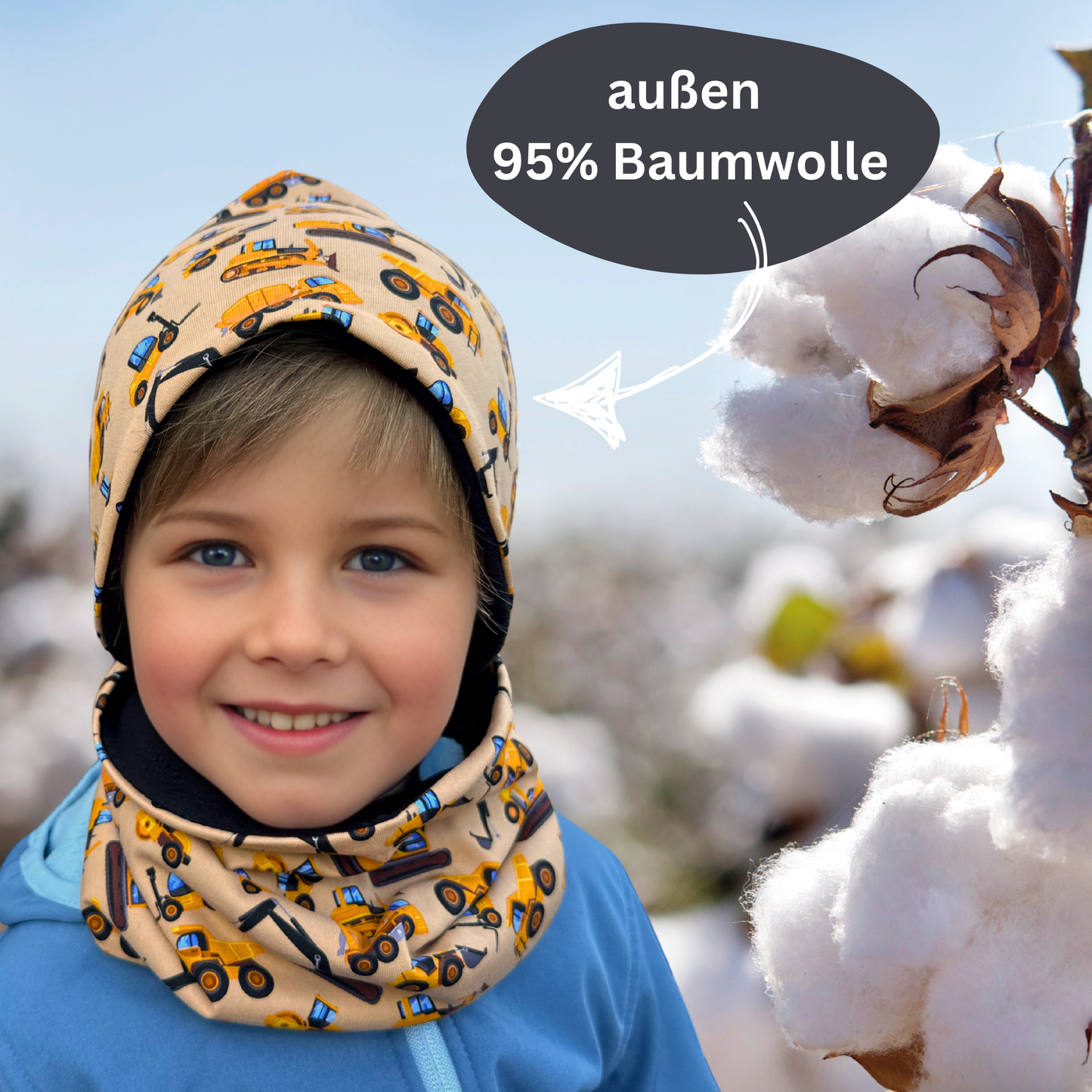 Heckbo | Kinder Beanie Mütze & Loop Set - Baufahrzeuge