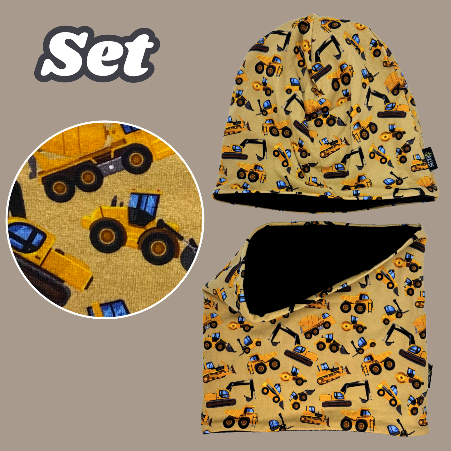 Heckbo | Kinder Beanie Mütze & Loop Set - Baufahrzeuge