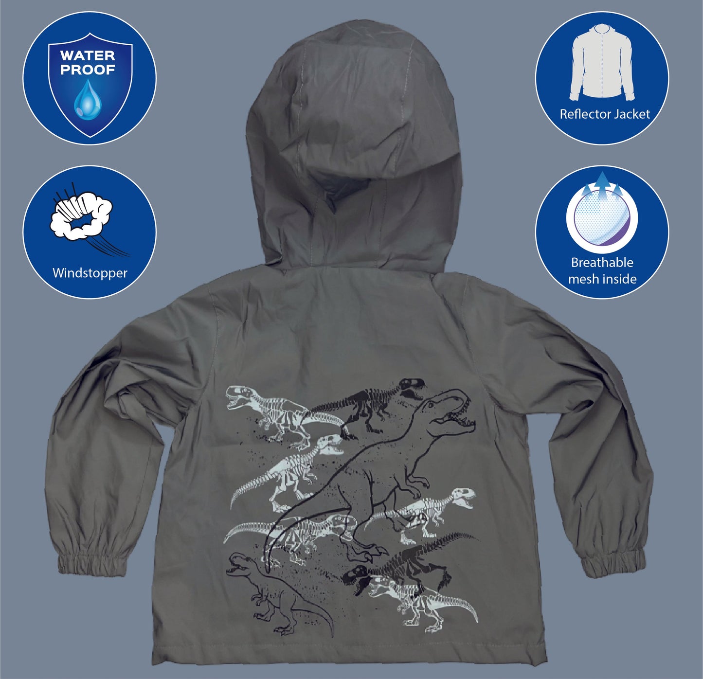Heckbo | Kinder Reflektor-Regenjacke - Dino