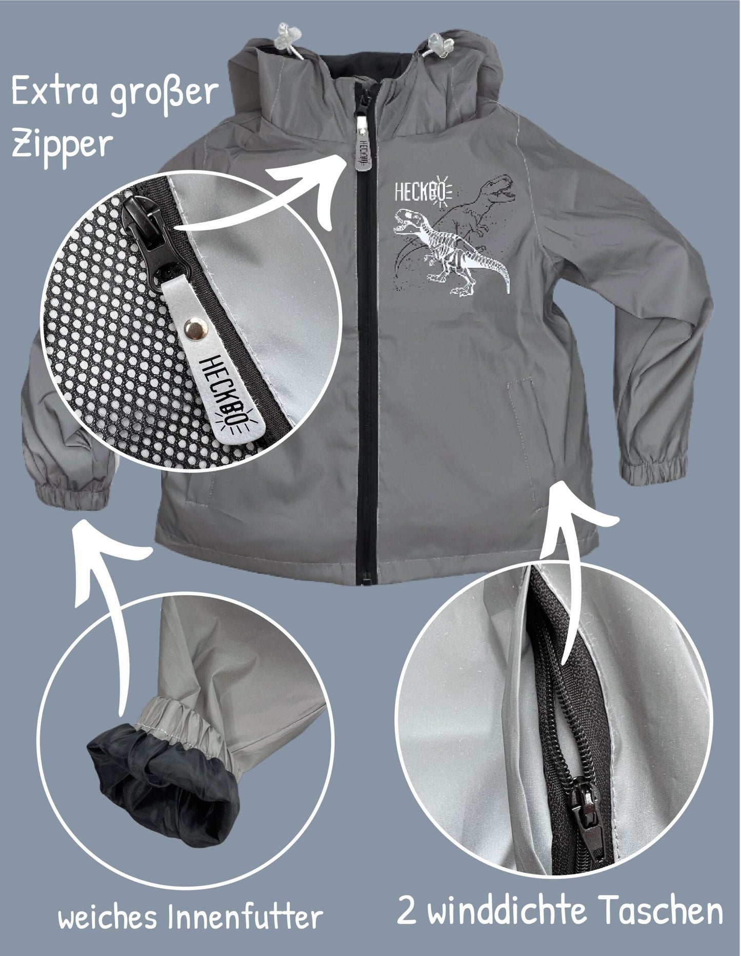 Heckbo | Kinder Reflektor-Regenjacke - Dino