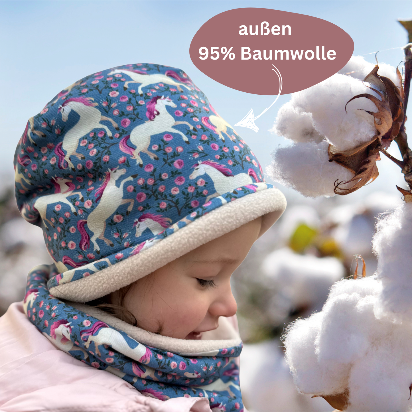 Heckbo | Kinder Beanie Mütze & Loop Set - Pferd