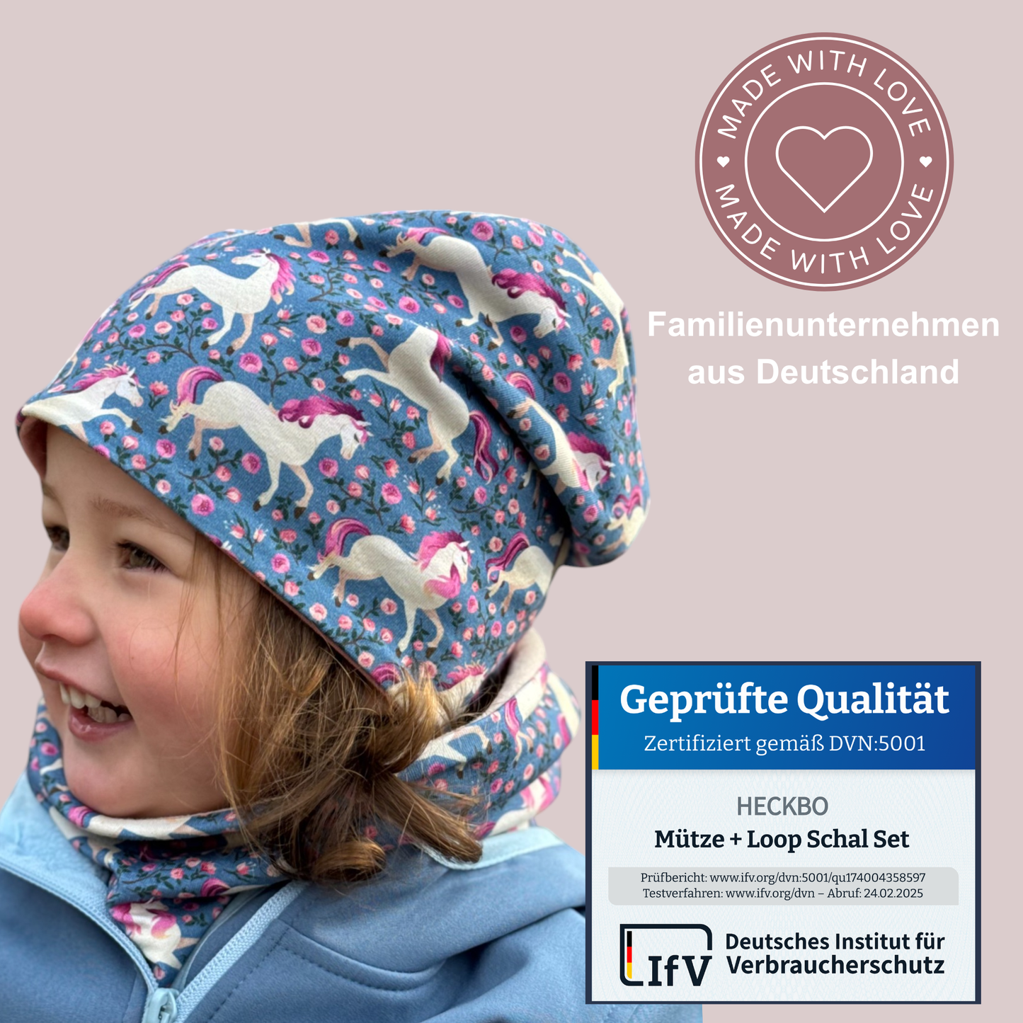 Heckbo | Kinder Beanie Mütze & Loop Set - Pferd