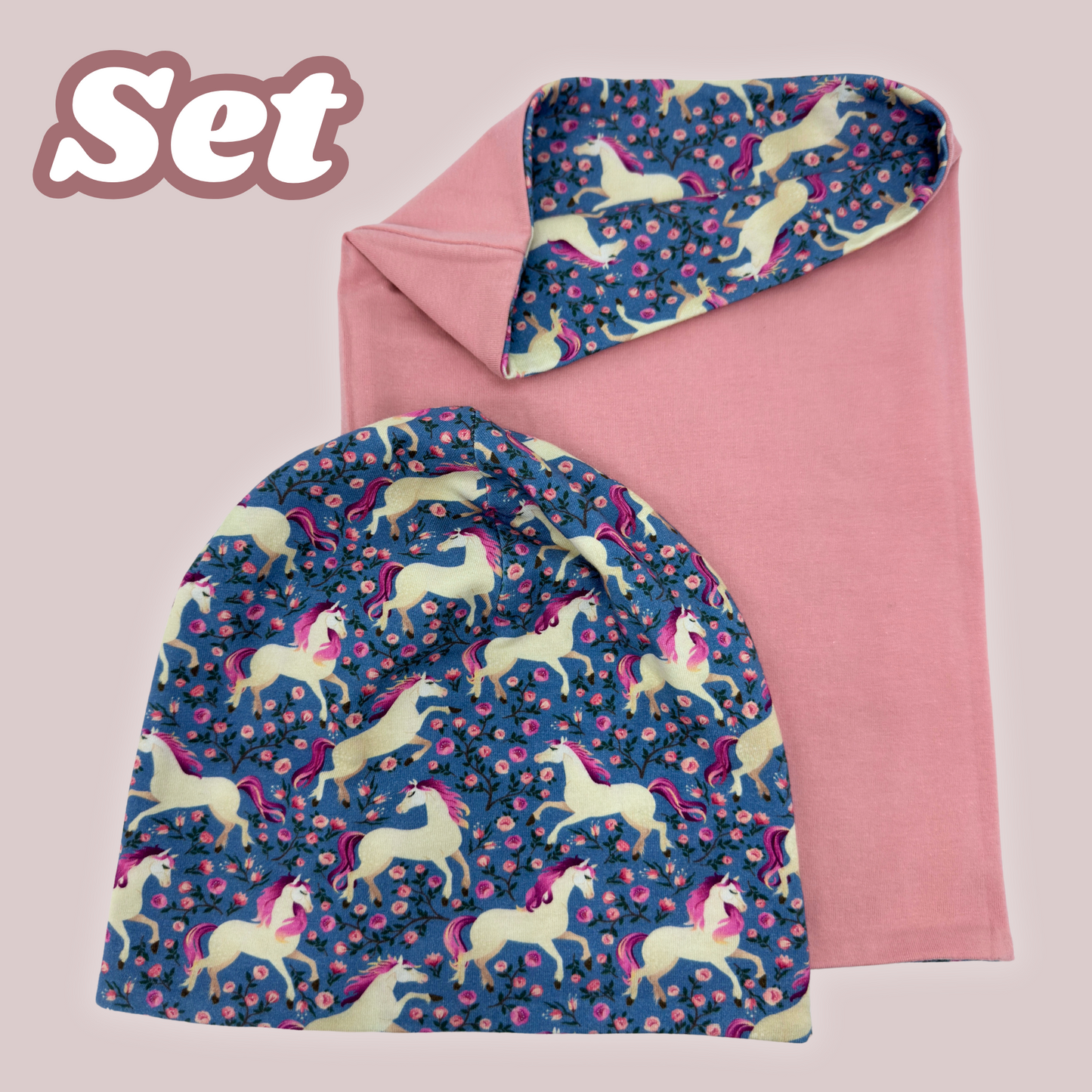 Heckbo | Kinder Beanie Mütze & Loop Set - Pferd