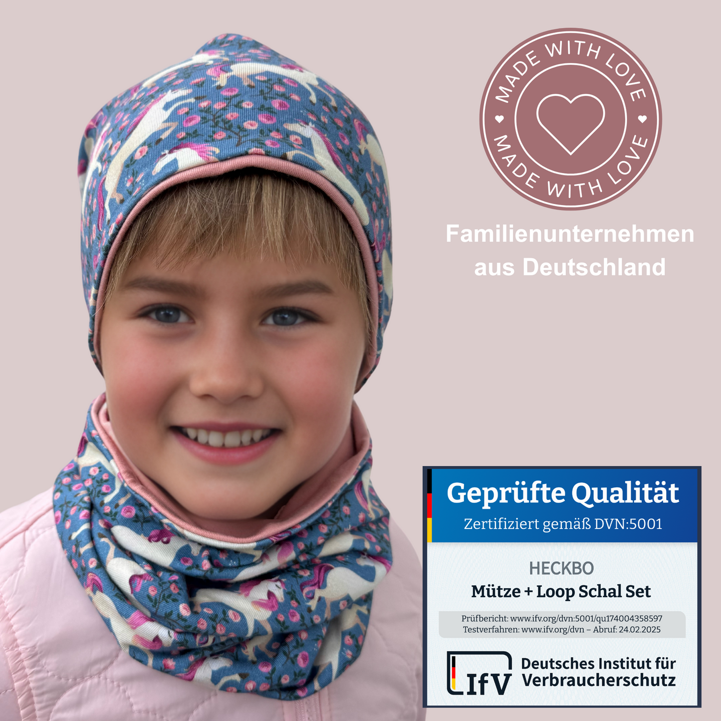 Heckbo | Kinder Beanie Mütze & Loop Set - Pferd