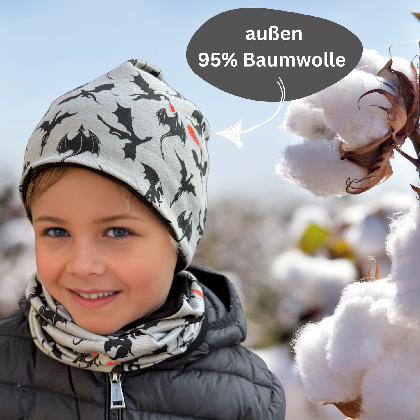 Heckbo | Kinder Beanie Mütze & Loop - Drachen