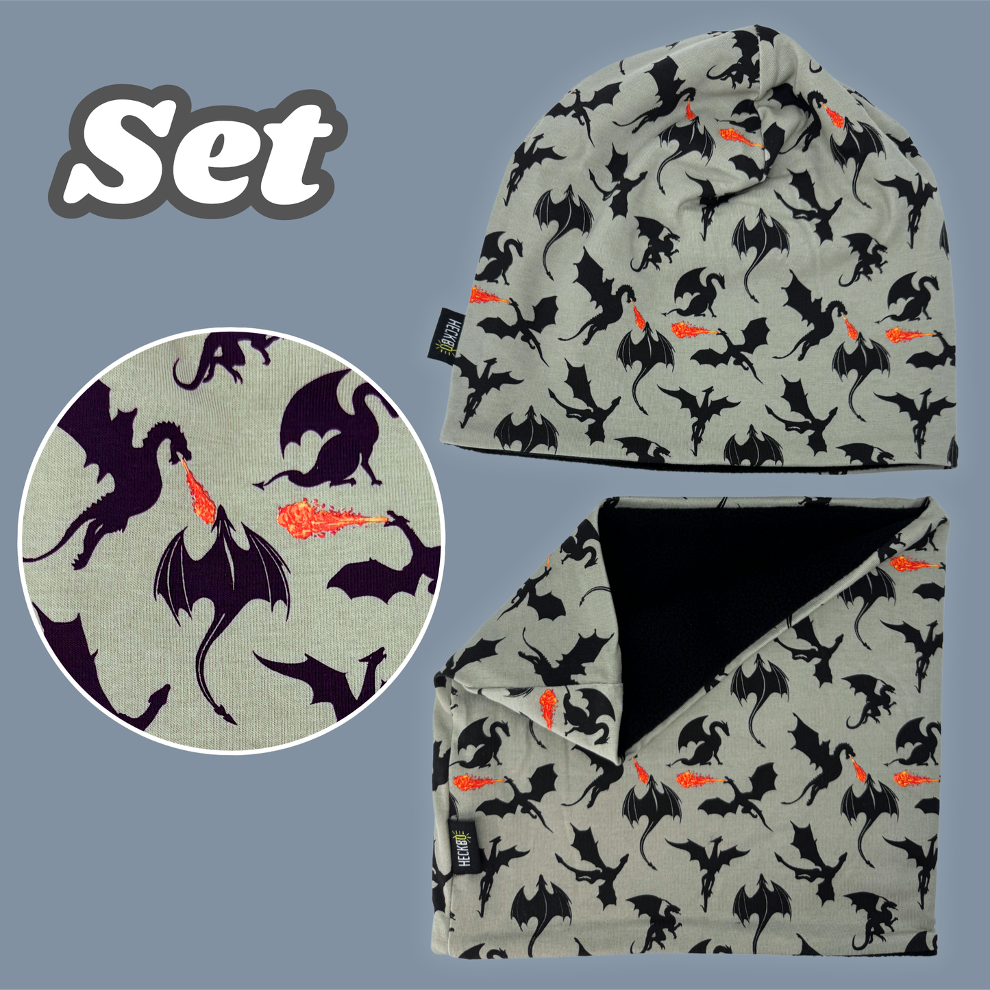 Heckbo | Kinder Beanie Mütze & Loop - Drachen