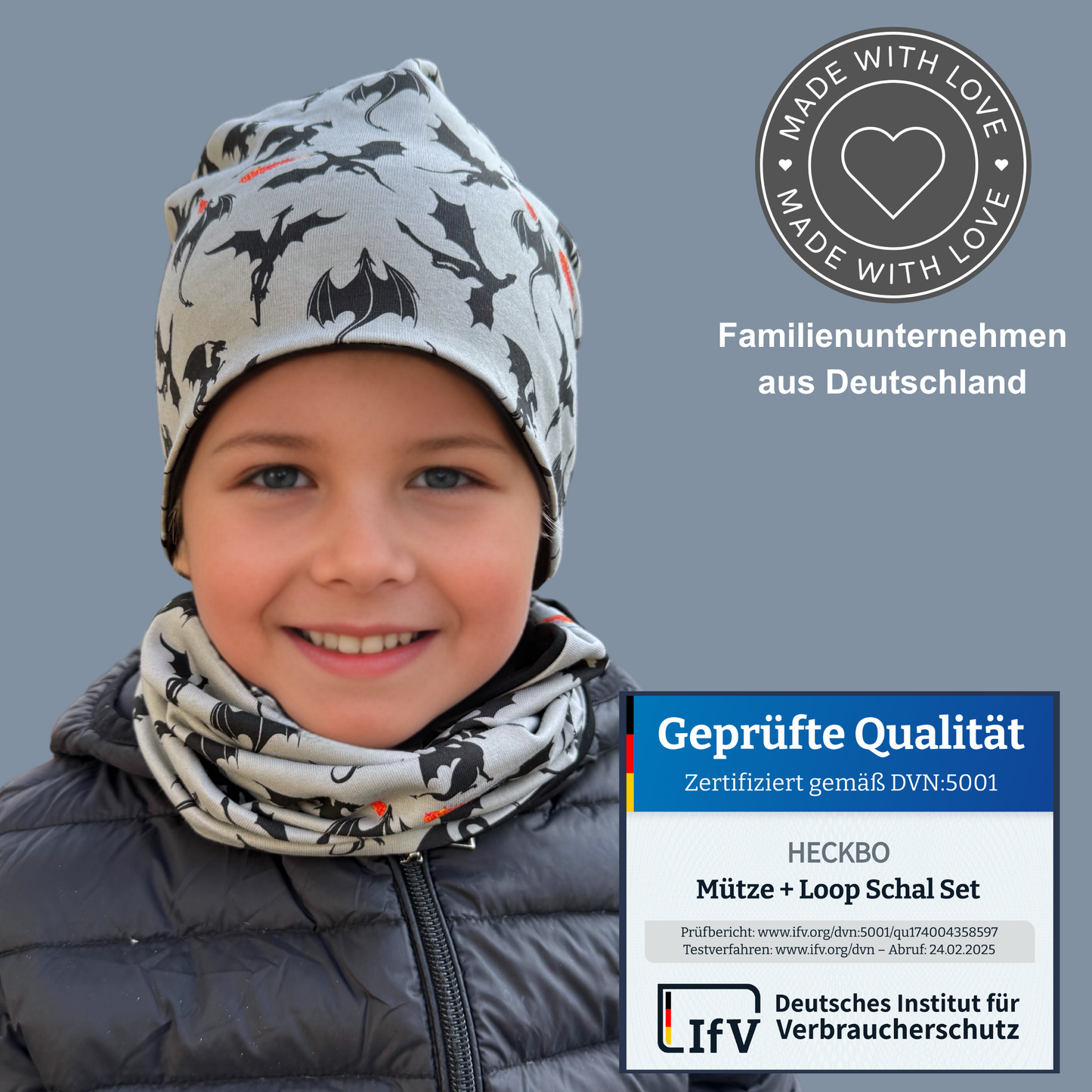 Heckbo | Kinder Beanie Mütze & Loop - Drachen