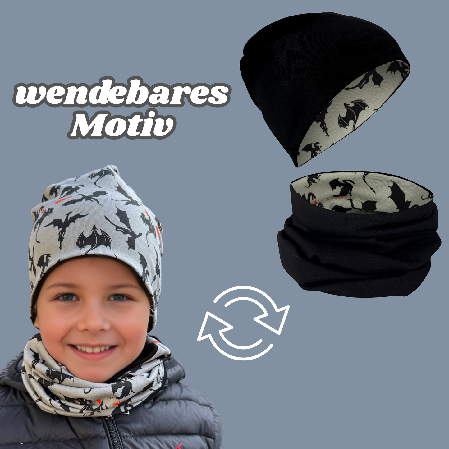 Heckbo | Kinder Beanie Mütze & Loop - Drachen