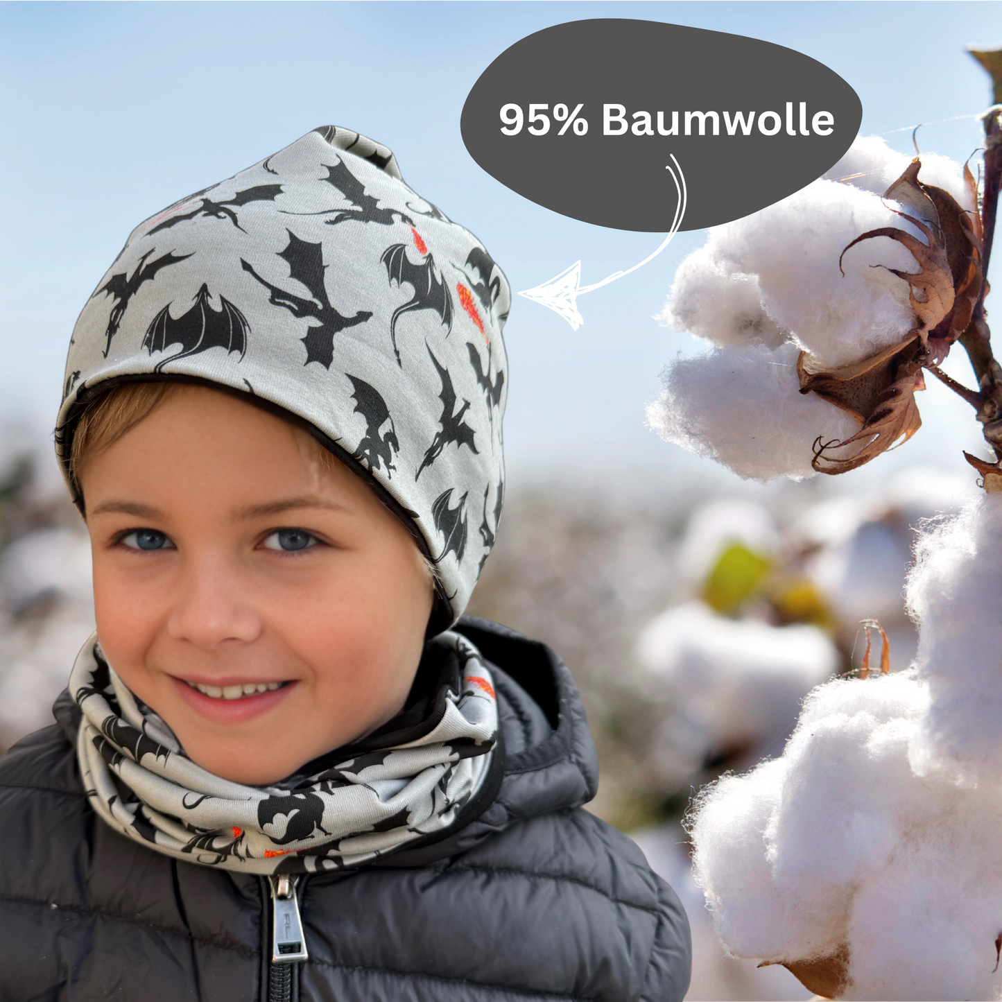 Heckbo | Kinder Beanie Mütze & Loop - Drachen
