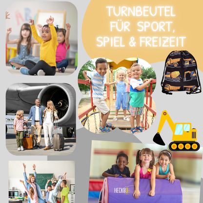 Heckbo | Kinder Turnbeutel - Baufahrzeuge Schwarz