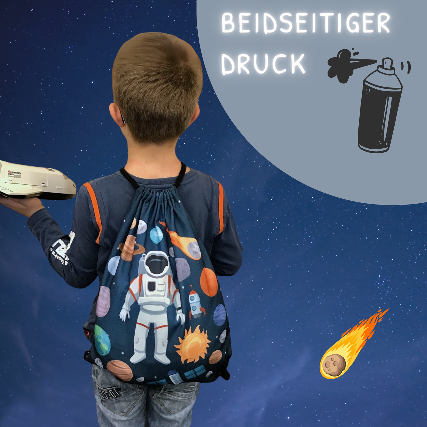 Heckbo | Kinder Turnbeutel - Astronaut Schwarz
