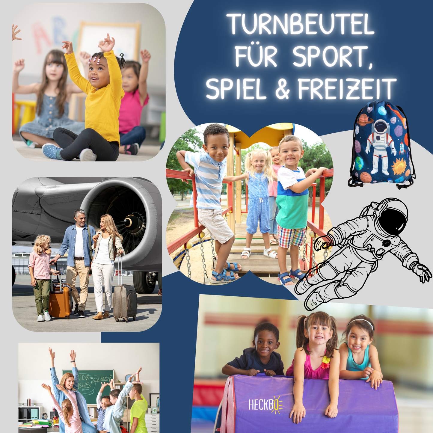Heckbo | Kinder Turnbeutel - Astronaut Schwarz