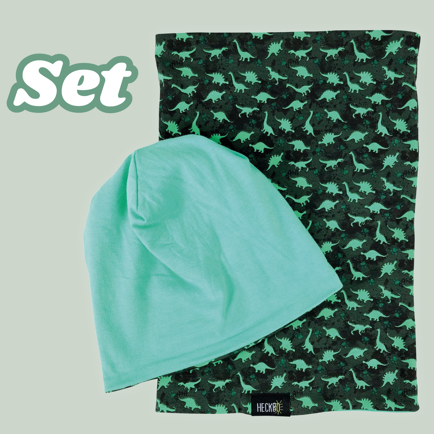 Heckbo | Kinder Beanie Mütze & Loop Set - Dinosaurier