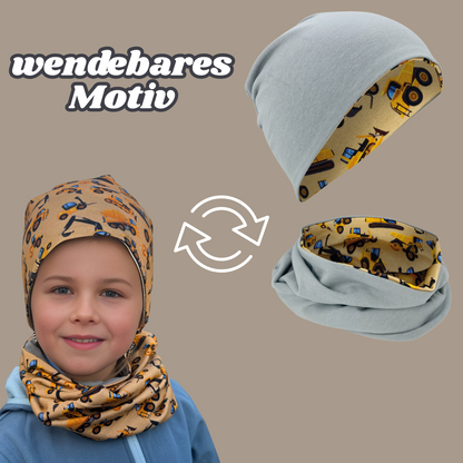 Heckbo | Kinder Beanie Mütze & Loop Set - Baufahrzeuge