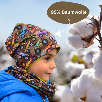 Heckbo | Kinder Beanie Mütze & Loop Set - Monster Truck