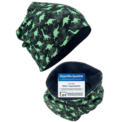 Heckbo | Kinder Beanie Mütze & Loop Set - Dinosaurier