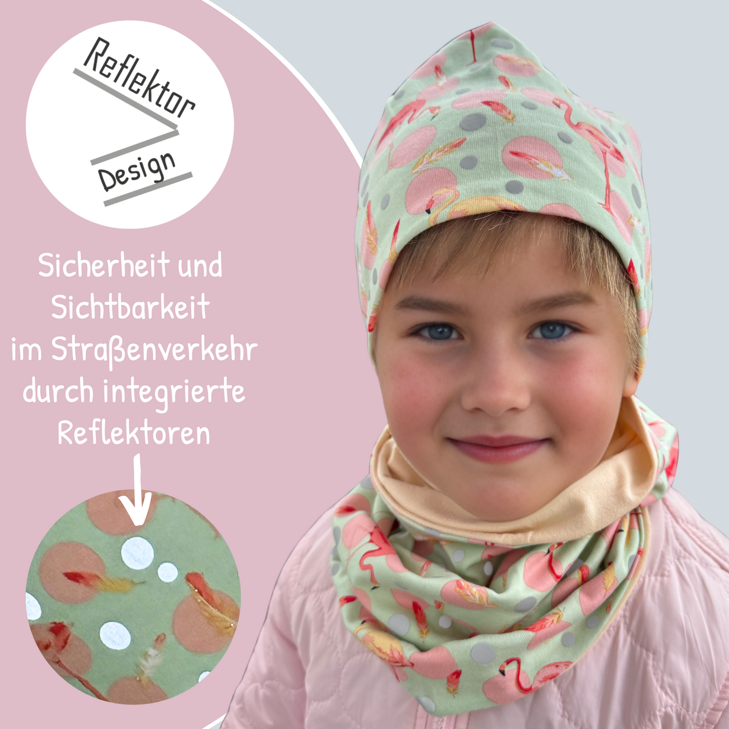 Heckbo | Kinder Reflektor Mütze & Loop - Flamingo