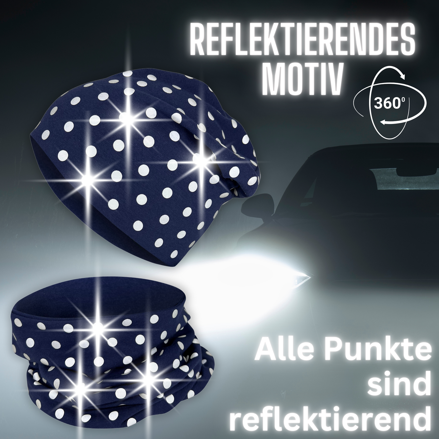 Heckbo | Kinder Reflektor Mütze & Loop - Punkte