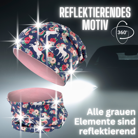 Heckbo | Kinder Reflektor Mütze & Loop - Einhorn