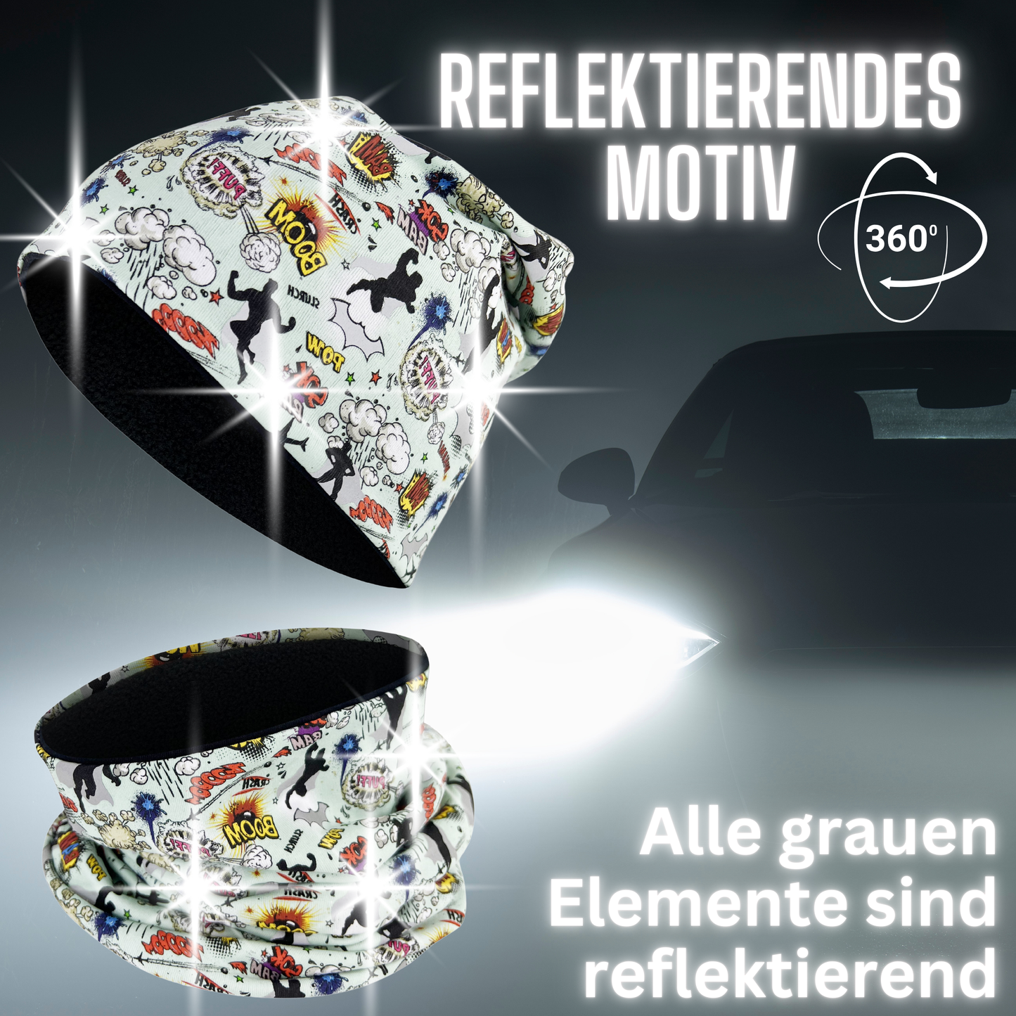 Heckbo | Kinder Reflektor Mütze & Loop - Superheld