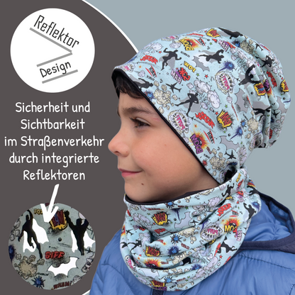 Heckbo | Kinder Reflektor Mütze & Loop - Superheld