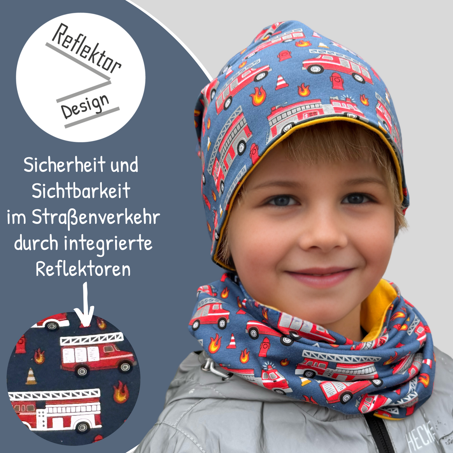 Heckbo | Kinder Reflektor Mütze & Loop - Feuerwehr