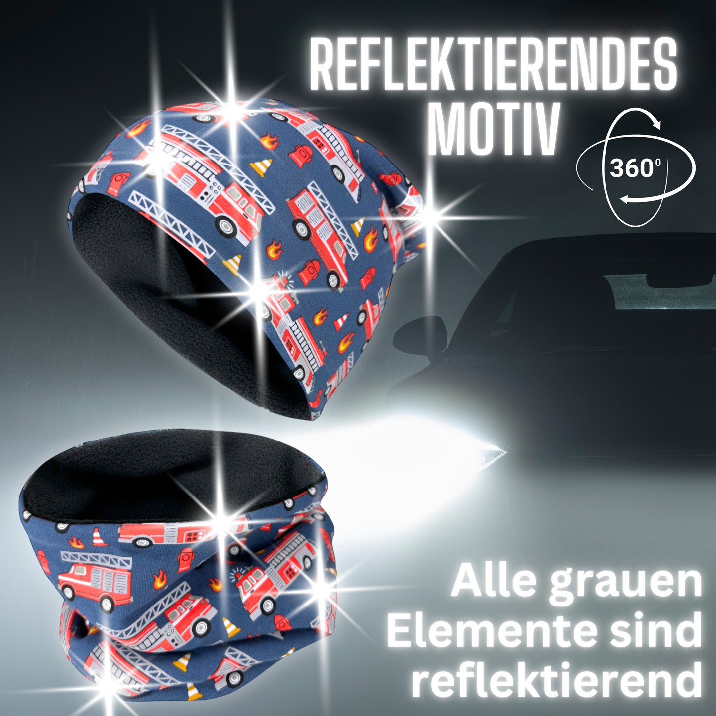 Heckbo | Kinder Reflektor Mütze & Loop - Feuerwehr